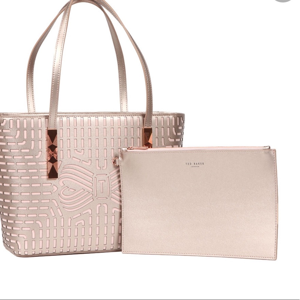 NEW TED BAKER ROSE GOLD JAQURD DETAIL PURSE GOLD AND METALLIC ACCENTS W/…
